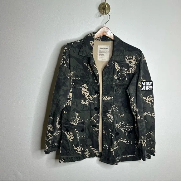 Zadig & Voltaire Kansas Camo Leo Animal Print Utility Jacket Size XS/S Oversized - Picture 5 of 15